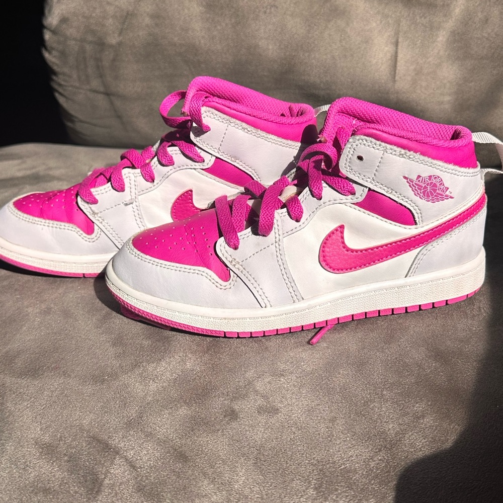 Youth Nike High-Top Sneakers in Pink and White